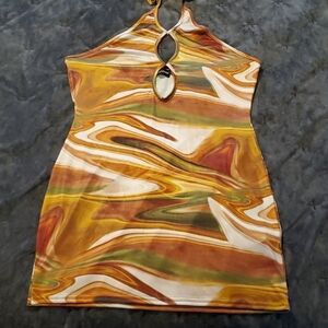 Prettylittlething Swirl Pattern Halter Dress